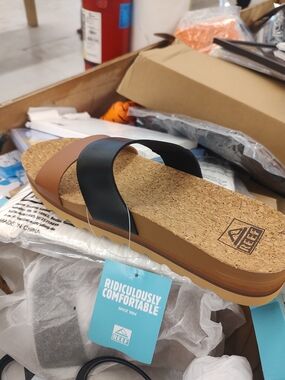 Reef Women's Cork Footbed Sandal in Black and Brown